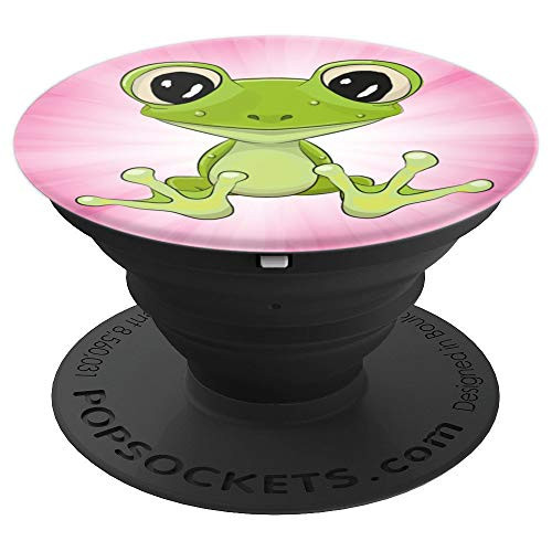 Cute Green Frog Stuffed Animal On Pink Sunburst Background - PopSockets Grip and Stand for Phones and Tablets
