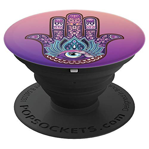 Hamsa Buddha Hand Purple And Blue On Pink Purple Background - PopSockets Grip and Stand for Phones and Tablets