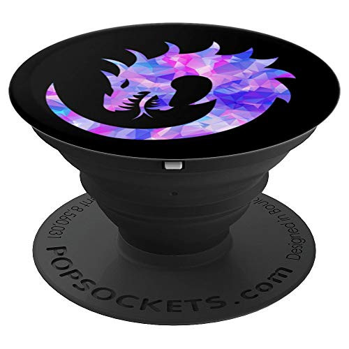 Dragon design with purple & pink on black - PopSockets Grip and Stand for Phones and Tablets