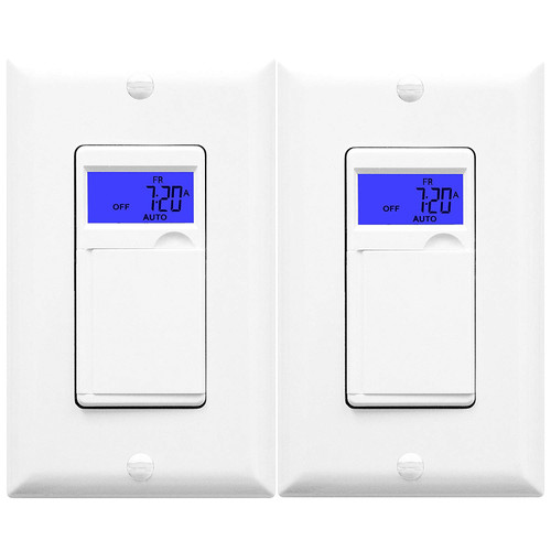 Enerlites HET01 7 Days Digital In-Wall  Programmable Timer Switch with Blue Backlight, White, 2-Pack