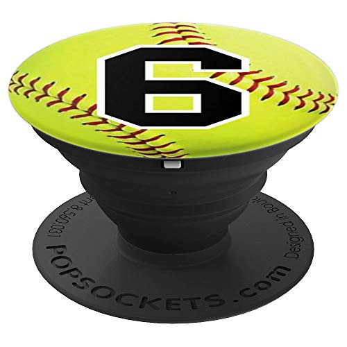 Girls Softball #6 Yellow Ball Number Six Gift - PopSockets Grip and Stand for Phones and Tablets