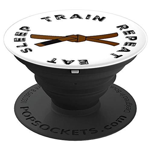 Eat Sleep Train Repeat Brazilian Jiu Jitsu BJJ Brown Belt - PopSockets Grip and Stand for Phones and Tablets