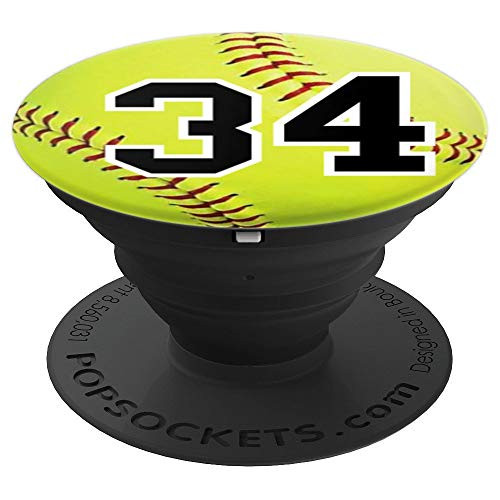 Girls Softball #34 Yellow Ball Jersey Number Thirty Four - PopSockets Grip and Stand for Phones and Tablets Girls Softball #34 Yellow Ball Jersey Number Thirty Four - PopSockets Grip and Stand for Phones and Tablets