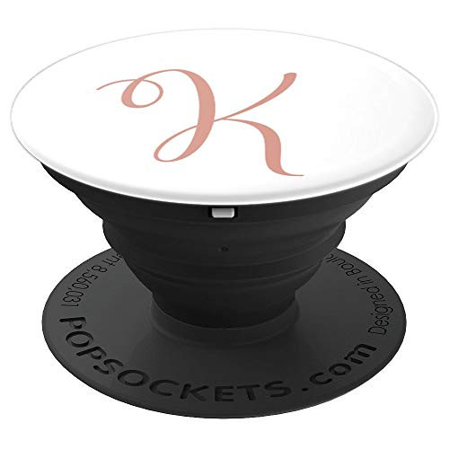 K Initial Monogram Blush Pink and White Capital Letter - PopSockets Grip and Stand for Phones and Tablets