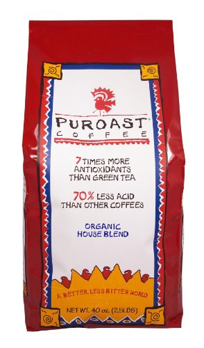 Puroast Low Acid Coffee Organic House Blend Whole Bean, 2.5-Pound Bag