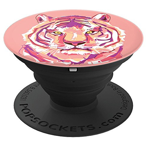 Retro Pink Tiger Drawing Pop Art Vintage Wildlife Animal - PopSockets Grip and Stand for Phones and Tablets