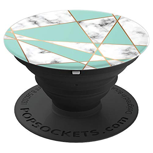 Geometric Teal on Black and White Marble - PopSockets Grip and Stand for Phones and Tablets