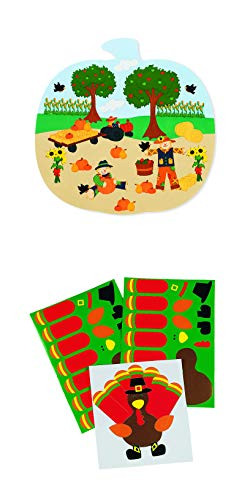 Fun Express Pumpkin Patch Sticker Scene and Make a Turkey Sticker Sheets (24 Total Activities)