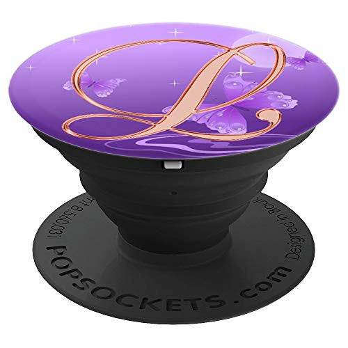 L Pink Butterfly Purple Stars Monogram Initial Letter Name - PopSockets Grip and Stand for Phones and Tablets