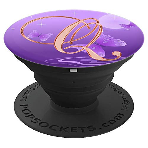 Q Pink Butterfly Purple Stars Monogram Initial Letter Name - PopSockets Grip and Stand for Phones and Tablets