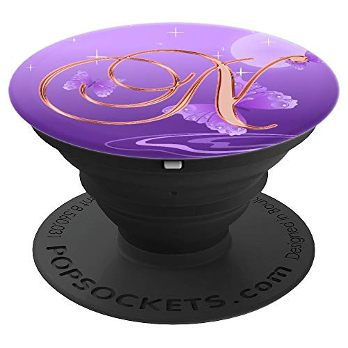 N Pink Butterfly Purple Stars Monogram Initial Letter Name - PopSockets Grip and Stand for Phones and Tablets