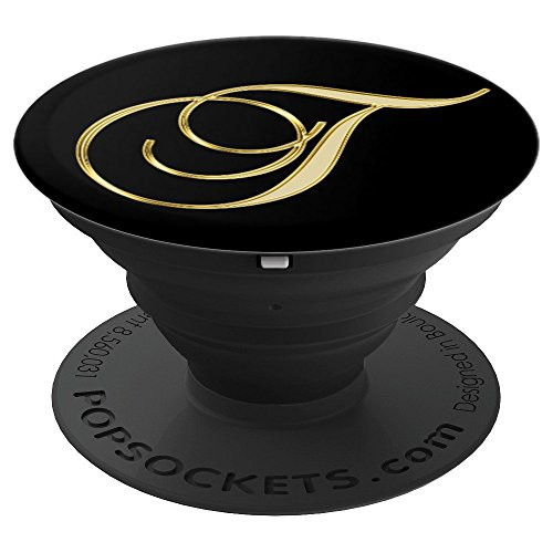 T Yellow Black Initial Monogram Capital Letter Name Art - PopSockets Grip and Stand for Phones and Tablets