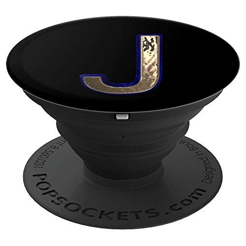 J Yellow Black Blue Initial Monogram Capital Letter Name Art - PopSockets Grip and Stand for Phones and Tablets