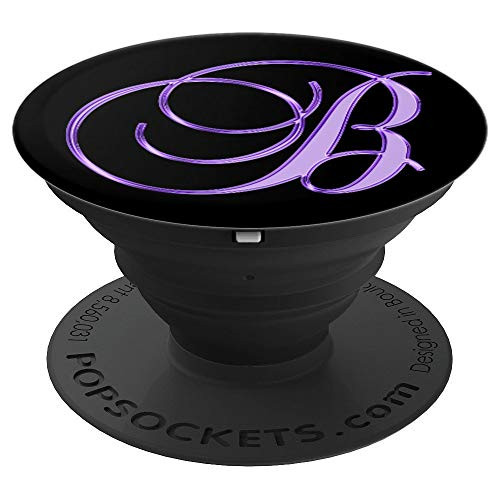 B Purple Black Initial Monogram Capital Letter Name Art - PopSockets Grip and Stand for Phones and Tablets