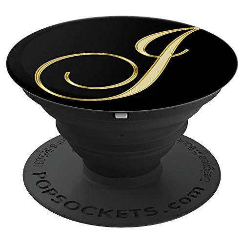 J Yellow Black Initial Monogram Capital Letter Name Art - PopSockets Grip and Stand for Phones and Tablets