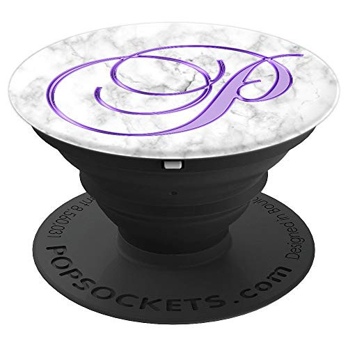 P Purple White Grey Marble Monogram Initial Letter Name - PopSockets Grip and Stand for Phones and Tablets