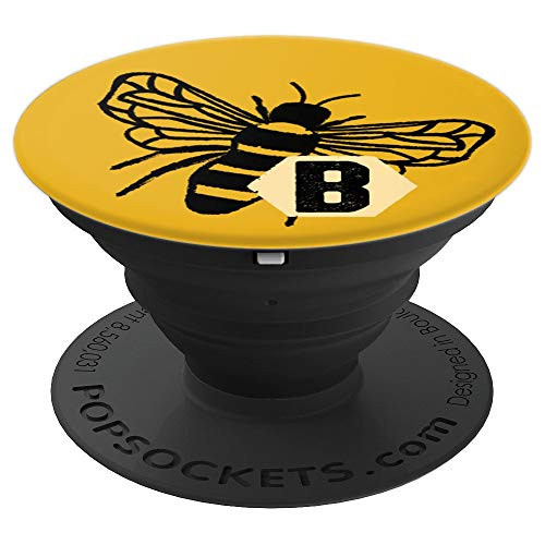 Bumble Honey Bee Monogram Initial Letter B - Yellow - PopSockets Grip and Stand for Phones and Tablets