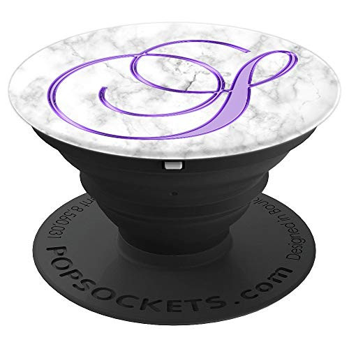 S Purple White Grey Marble Monogram Initial Letter Name - PopSockets Grip and Stand for Phones and Tablets