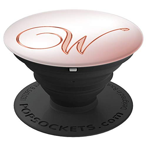 W Pink Pearl White Grey Initial Monogram Capital Letter Name - PopSockets Grip and Stand for Phones and Tablets