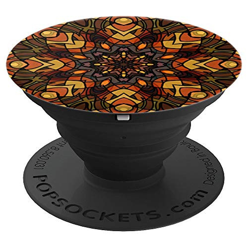 Dark Yellow Brown Orange Mandala Trippy Abstract Pattern - PopSockets Grip and Stand for Phones and Tablets
