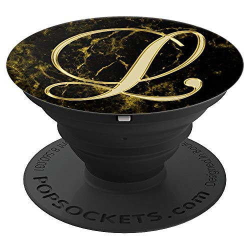 L Yellow Black Marble Initial Monogram Capital Letter Name - PopSockets Grip and Stand for Phones and Tablets