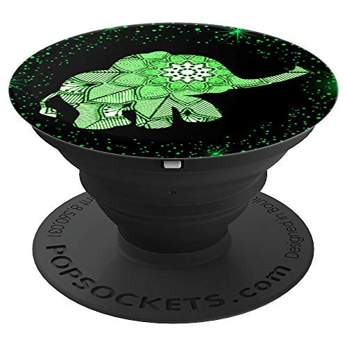 Cute Green Mandala Baby Elephant Gift Cool Black Background - PopSockets Grip and Stand for Phones and Tablets