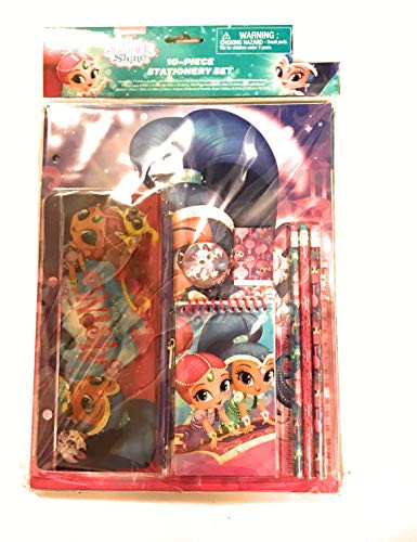 Shimmer & Shine 10 Piece Stationary Set, w/Pencils, Pencil case, Eraser, Pencil Sharpener, Ruler, Tablet, Folder, Ruler