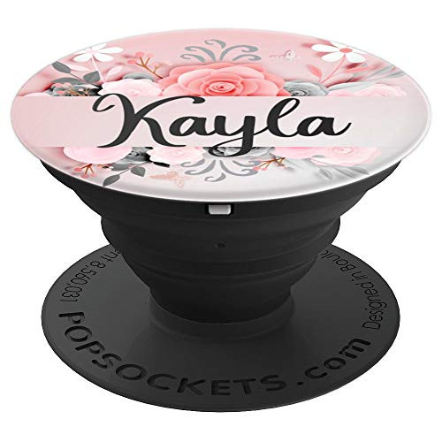 Kayla Gift Name Monogram Pink Gray Black Flowers - PopSockets Grip and Stand for Phones and Tablets
