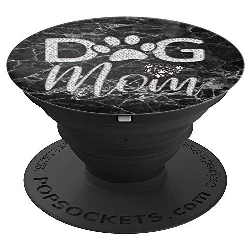 Gray Dog Mom Paw Print On Black Marbled Look - PopSockets Grip and Stand for Phones and Tablets Gray Dog Mom Paw Print On Black Marbled Look - PopSockets Grip and Stand for Phones and Tablets