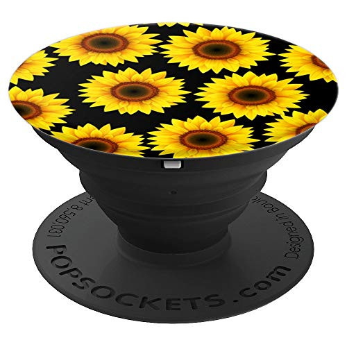 Sunflower Decor Girasol Yellow Sun Flower Black Background - PopSockets Grip and Stand for Phones and Tablets