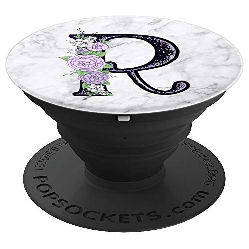 Light Purple Peony Floral Monogram with Letter R Initial - PopSockets Grip and Stand for Phones and Tablets