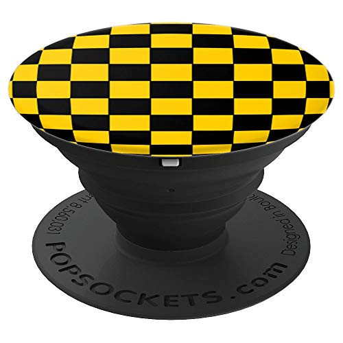 Black And Yellow Checkerboard Checkered Cool Retro Pattern - PopSockets Grip and Stand for Phones and Tablets