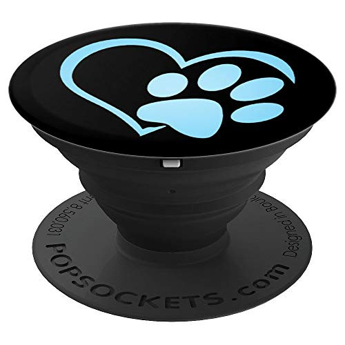 Baby Blue, Paw Print Heart GripDesign, Cat Paw, Dog Gradient - PopSockets Grip and Stand for Phones and Tablets
