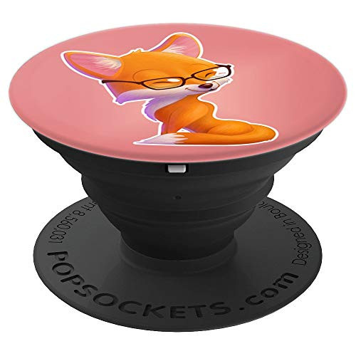 Nerdy Fox with Glasses on Rose Pink Fox Lover Gift for Nerds - PopSockets Grip and Stand for Phones and Tablets