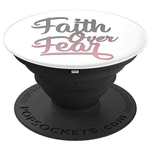 Pink Gray Faith Over Fear On White PopSockets Grip and Stand for Phones and Tablets