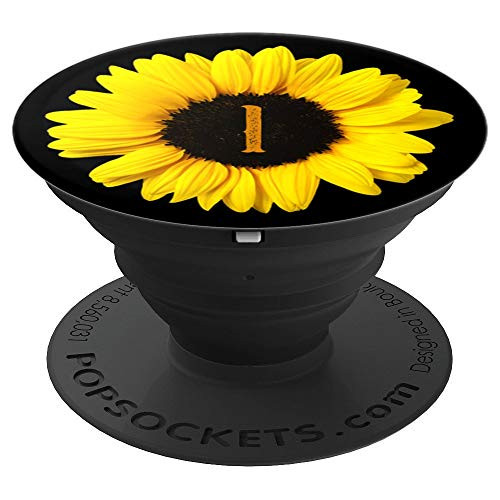 Cute Yellow Sunflower Flower Monogram with Letter I Initial - PopSockets Grip and Stand for Phones and Tablets