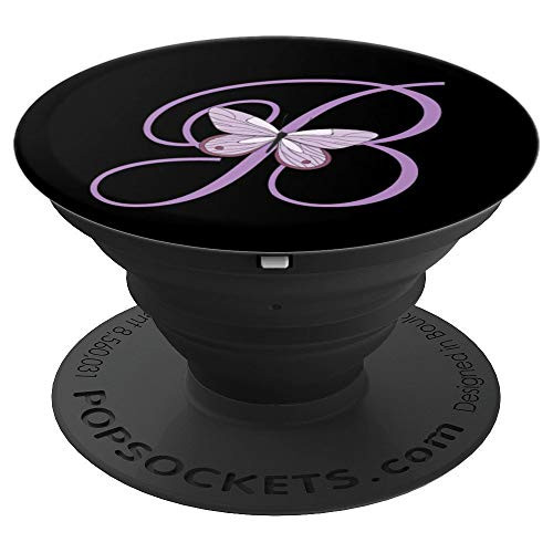 Black Lavender Purple Butterfly Purple Monogram Letter B - PopSockets Grip and Stand for Phones and Tablets