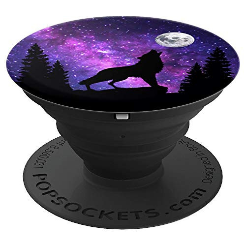 Wolf Full Moon Purple Galaxy Astronomy Gift - PopSockets Grip and Stand for Phones and Tablets