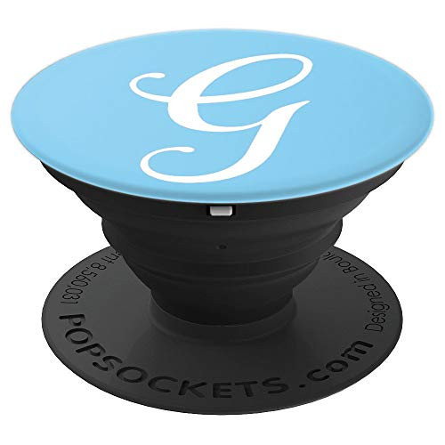 G Initial Monogram White on Baby Blue Capital Letter - PopSockets Grip and Stand for Phones and Tablets