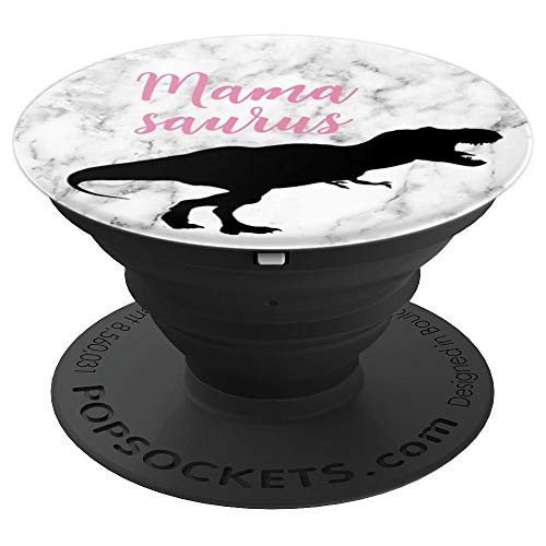 Mamasaurus, White Marble, Nana Dinosaur, Mama T-Rex, Pink - PopSockets Grip and Stand for Phones and Tablets