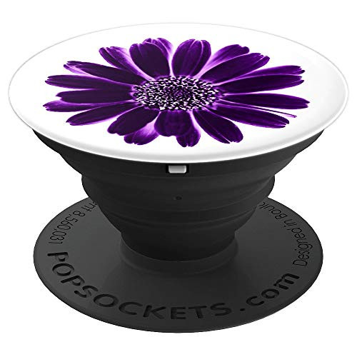 Daisy Flower Purple on White - PopSockets Grip and Stand for Phones and Tablets