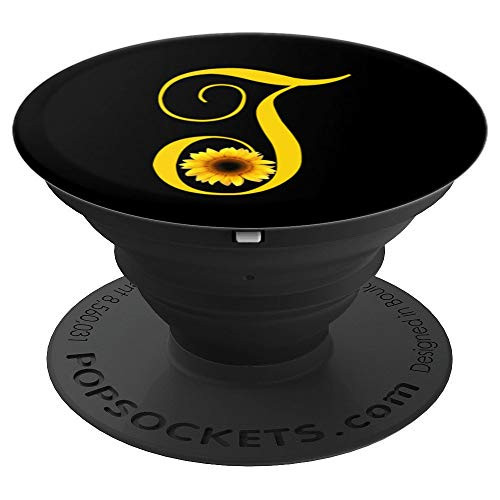 T Letter Monogram Yellow Sunflower Initial Personalized - PopSockets Grip and Stand for Phones and Tablets