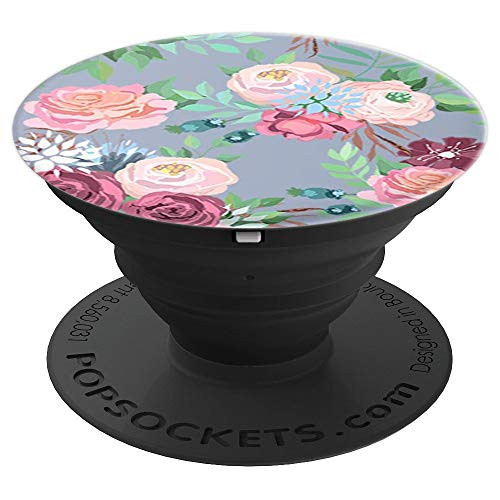 Pink and Gray PopSocket Vintage Rose Watercolor Flower - PopSockets Grip and Stand for Phones and Tablets