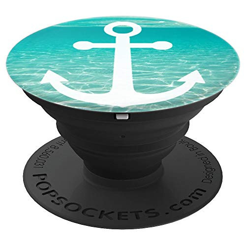 White Anchor, Ocean, Navy, Nautical, Sailor, Boating, Sea - PopSockets Grip and Stand for Phones and Tablets
