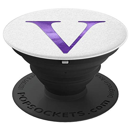 Purple watercolor Letter V Monogram On White - PopSockets Grip and Stand for Phones and Tablets