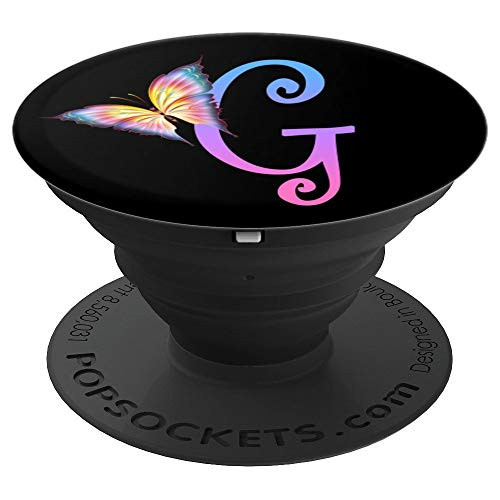 Butterfly, Letter G Initial Monogram, Purple Blue Pink Ombre - PopSockets Grip and Stand for Phones and Tablets