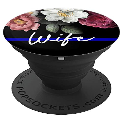 Police Wife, Floral, Thin Blue Line Heart Law Enforcement - PopSockets Grip and Stand for Phones and Tablets