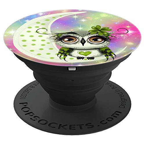 Cool Girl Green Owl Standing on the Moon Space Pop Socket - PopSockets Grip and Stand for Phones and Tablets