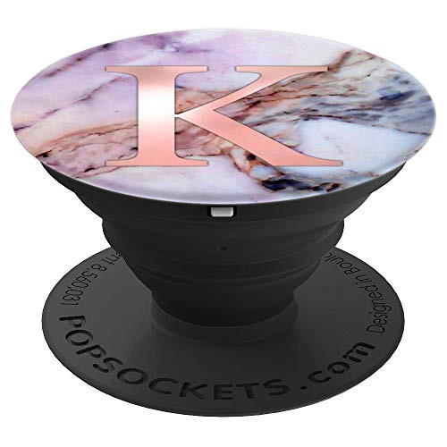 Letter K. Golden Rose Initial On Purple Pink Marbled - PopSockets Grip and Stand for Phones and Tablets