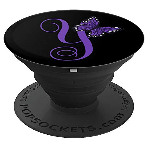 Purple Letter Y Alphabet Initial with Butterfly Monogram - PopSockets Grip and Stand for Phones and Tablets
